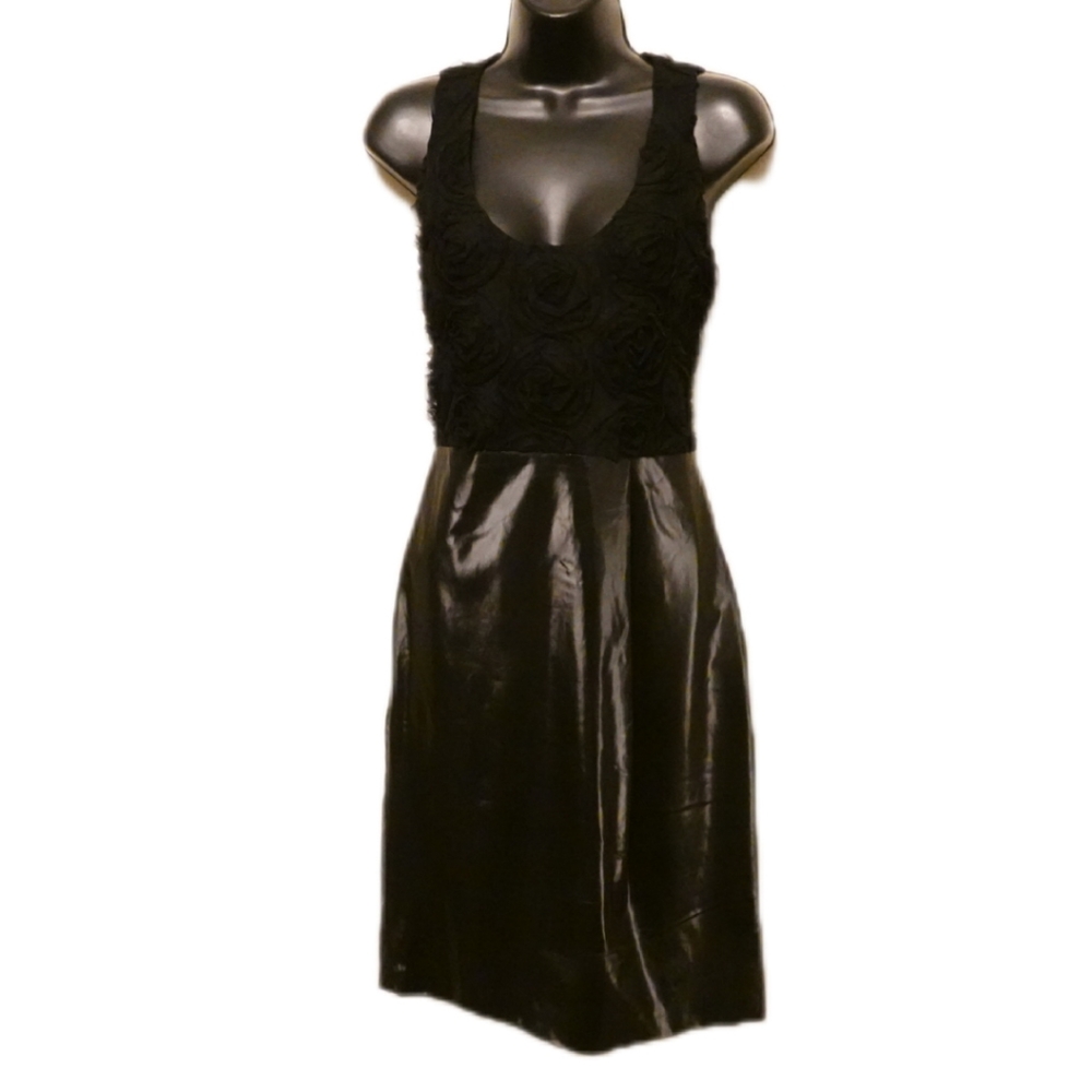 POLECI Black Dress with Shiney Skirt and Rosettes of Tulle Bodice